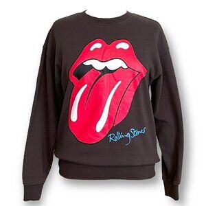 The Rolling Stones Hot Lips Sweatshirt Womens Sz S Gray Crewneck Long Sleeve Top